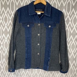 Blue Willi’s Jacket Embroidered Palm Leaf Back in Wool & Denim Size: Medium